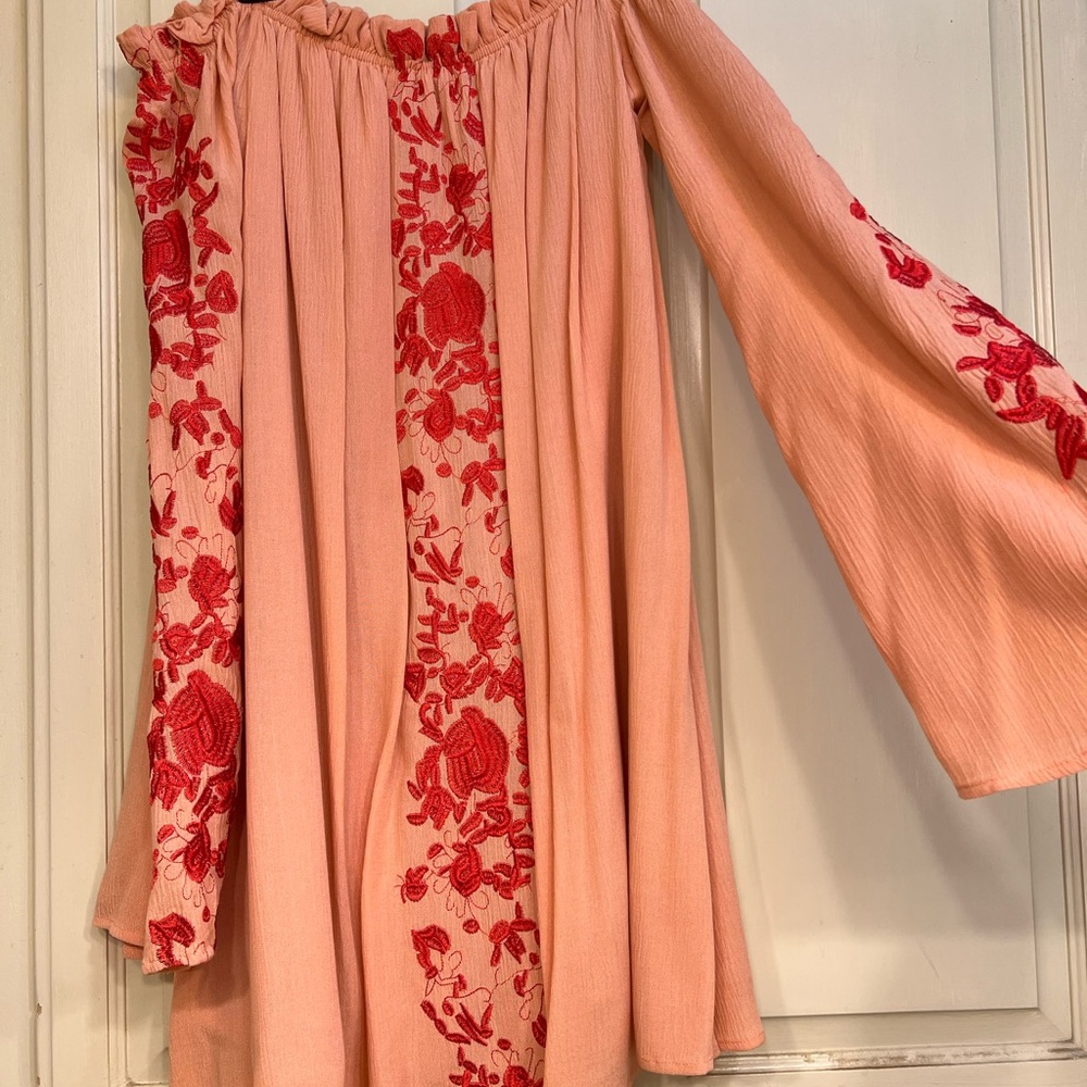 Tobi off the shoulder peach dress